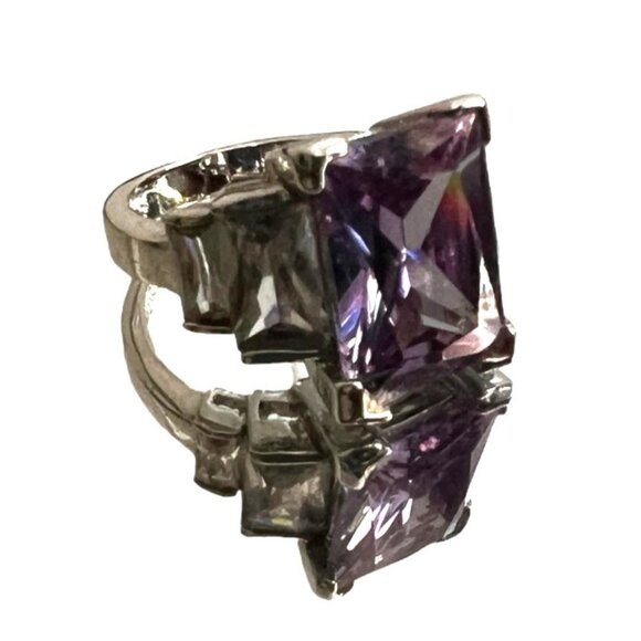 Light Purple and Diamond Baguette Ring Cubic Zirconia Sz 7 Womens Silver Band an - Picture 5 of 16